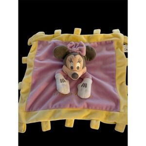 Disney Parks Minnie Mouse Lovey Security Blanket Pink Yellow Tag Crinkle‎ Plush